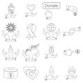 Charity icons set, outline style