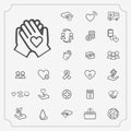 Outline Charity vector icons set on gray