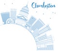 Outline Charleston Skyline with Blue Buildings and Copy Space.