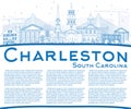 Outline Charleston South Carolina Skyline with Blue Buildings an