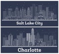 Outline Charlotte North Carolina and Salt Lake City Utah City Skylines with White Buildings