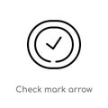 outline check mark arrow vector icon. isolated black simple line element illustration from user interface concept. editable vector