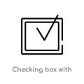 outline checking box with a checkmark vector icon. isolated black simple line element illustration from user interface concept. Royalty Free Stock Photo