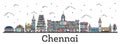 Outline Chennai India City Skyline with Color Buildings Isolated Royalty Free Stock Photo