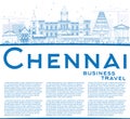 Outline Chennai Skyline with Blue Landmarks and Copy Space.