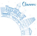 Outline Chennai Skyline with Blue Landmarks and Copy Space.