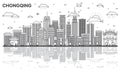 Outline Chongqing China City Skyline with Modern Buildings and Reflections Isolated on White
