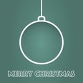 Outline Christmas ball. Mery xmas poster on green background. Isolated decoration bulb with shadow. Merry Christmas outline text Royalty Free Stock Photo