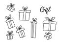 Outline Christmas Gift Box Hand Drawn Set Royalty Free Stock Photo