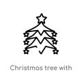 outline christmas tree with star vector icon. isolated black simple line element illustration from shapes concept. editable vector Royalty Free Stock Photo