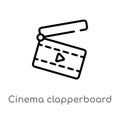 outline cinema clapperboard vector icon. isolated black simple line element illustration from cinema concept. editable vector