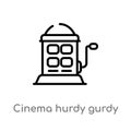 outline cinema hurdy gurdy vector icon. isolated black simple line element illustration from cinema concept. editable vector Royalty Free Stock Photo