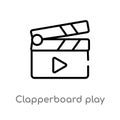 outline clapperboard play button vector icon. isolated black simple line element illustration from music and media concept. Royalty Free Stock Photo