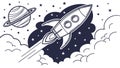 Outline of classic rocket launch, space exploration mission, vector design Generative AI Royalty Free Stock Photo