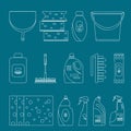 Outline cleaning products and equipment background pattern.