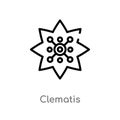 outline clematis vector icon. isolated black simple line element illustration from nature concept. editable vector stroke clematis Royalty Free Stock Photo