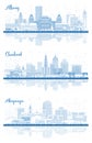 Outline Cleveland Ohio, Albuquerque New Mexico and Albany New York City Skyline Set