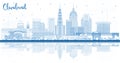 Outline Cleveland Ohio City Skyline with Blue Buildings and Reflections. Vector Illustration. Cleveland USA Cityscape with