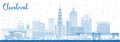 Outline Cleveland Ohio City Skyline with Blue Buildings Royalty Free Stock Photo