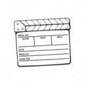 Outline of closed clapperboard. Symbol of the movie industry, used in cinema when shooting a film. Vector illustration.