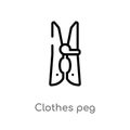 outline clothes peg vector icon. isolated black simple line element illustration from cleaning concept. editable vector stroke Royalty Free Stock Photo