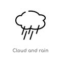 outline cloud and rain vector icon. isolated black simple line element illustration from weather concept. editable vector stroke