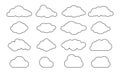 Outline clouds. Line cloud shape set. Vector black sky pictogram.