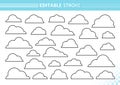 Linear cloud set black editable stroke fluffy form