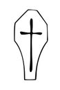 Outline coffin with a cross in doodle style. Vector simple illustration on a white background. Icon, clipart on theme of Halloween Royalty Free Stock Photo