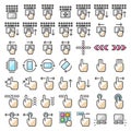 Multipurpose interactive vector icon set in filled outline style