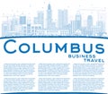 Outline Columbus Skyline with Blue Buildings and Copy Space.