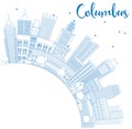 Outline Columbus Skyline with Blue Buildings and Copy Space.