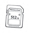 Outline of compact memory card. Vector illustration. Flash drive. Modern storage of digital information.