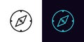 Outline compass icon, with editable stroke. Linear compass arrow, north direction, orientation pointer pictogram. Navigation