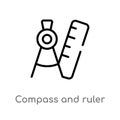 outline compass and ruler for mathematics vector icon. isolated black simple line element illustration from tools and utensils