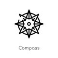 outline compass vector icon. isolated black simple line element illustration from nautical concept. editable vector stroke compass