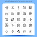 OutLine 25 Competitive Strategy And Corporate Training Icon set. Vector Line Style Design Black Icons Set. Linear pictogram pack.