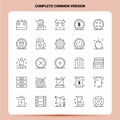 OutLine 25 Complete Common Version Icon set. Vector Line Style Design Black Icons Set. Linear pictogram pack. Web and Mobile