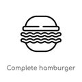 outline complete hamburger vector icon. isolated black simple line element illustration from bistro and restaurant concept.