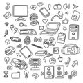 Outline computer doodles Line art set of objects and symbols on the theme of the computer technology Royalty Free Stock Photo