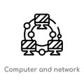 outline computer and network vector icon. isolated black simple line element illustration from education concept. editable vector