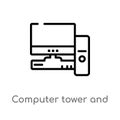 outline computer tower and the monitor vector icon. isolated black simple line element illustration from computer concept. Royalty Free Stock Photo