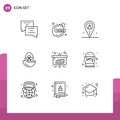 9 Outline concept for Websites Mobile and Apps business, egg, job, easter, boiled Royalty Free Stock Photo