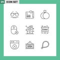 Universal Icon Symbols Group of 9 Modern Outlines of cigar, gadget, protection, devices, add Royalty Free Stock Photo
