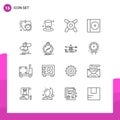 16 Outline concept for Websites Mobile and Apps compass, heart, cooler, love, disc