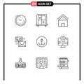 Pack of 9 Modern Outlines Signs and Symbols for Web Print Media such as decoy, list, home, mail, conversation