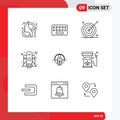 9 Outline concept for Websites Mobile and Apps man, spaceship, key, rocket, marketing Royalty Free Stock Photo