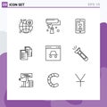 Modern Set of 9 Outlines and symbols such as resume, copy, cell, data, document