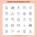 OutLine 25 Concious Living And Personality Traits Icon set. Vector Line Style Design Black Icons Set. Linear pictogram pack. Web