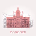 Outline Concord skyline with landmarks. Vector illustration.